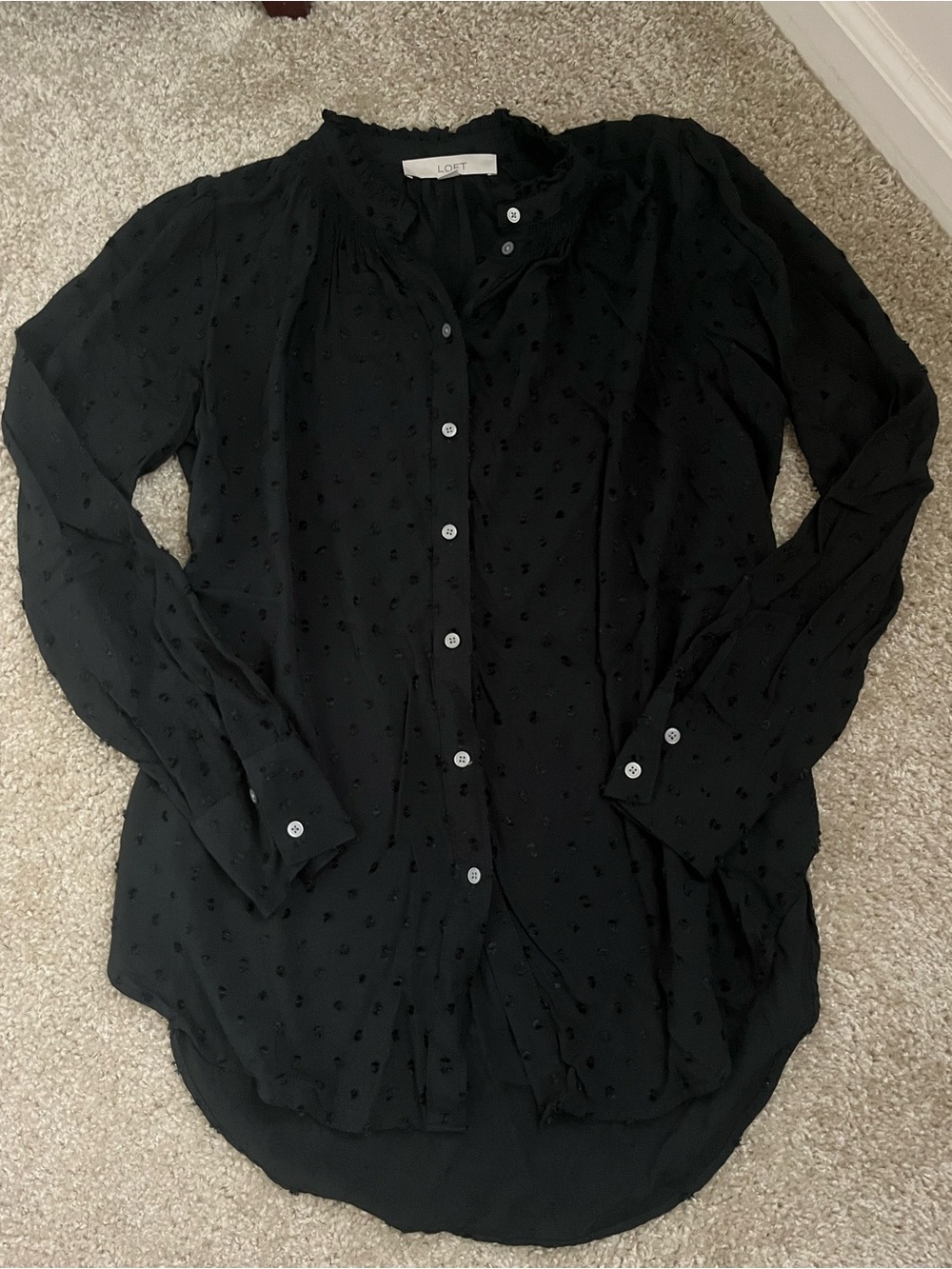 LOFT Black Textured Dot Button-Down Shirt